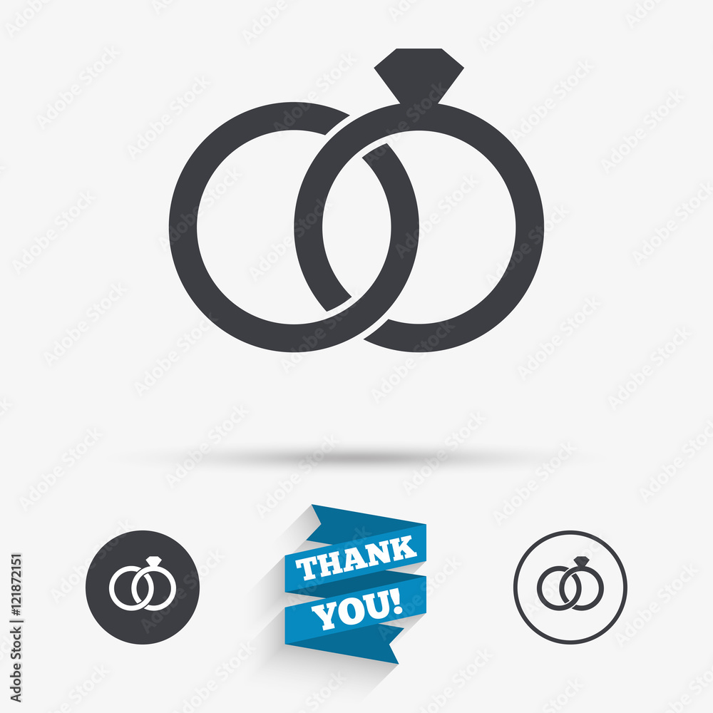 Sticker Wedding rings sign icon. Engagement symbol. - Stickers