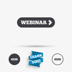Fototapeta premium Webinar with arrow sign icon. Web study symbol.