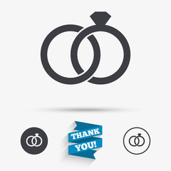 Wedding rings sign icon. Engagement symbol.