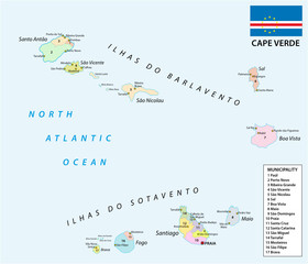 cape verde administrative and political map with flag