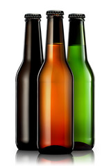 Set of beer bottles with clipping path isolated on black background