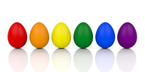 Eggs in gay flag colors. 3d illustration