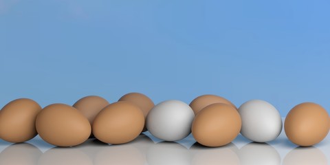 Eggs on a blue sky background. 3d illustration
