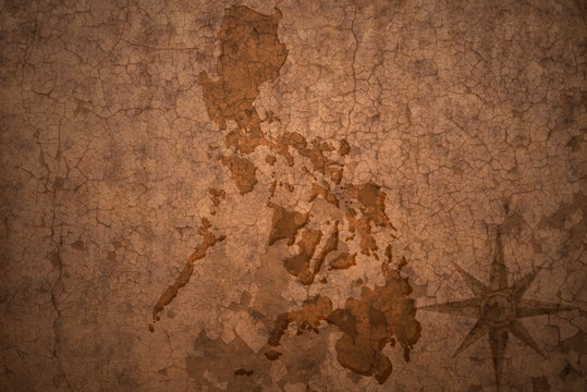 philippines map on vintage crack paper background