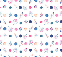Watercolor Colorful Berries And Dots Repeat Pattern