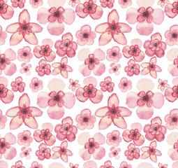 Watercolor Tropical Light Pink Flowers Repeat Pattern