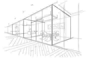Hand drawn sketch of the office space. © monami88