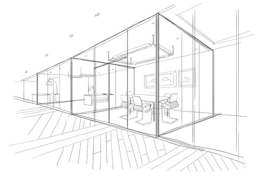 Hand drawn sketch of the office space.