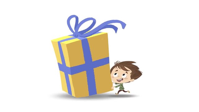 ni&ntilde;o con regalo de navidad corriendo