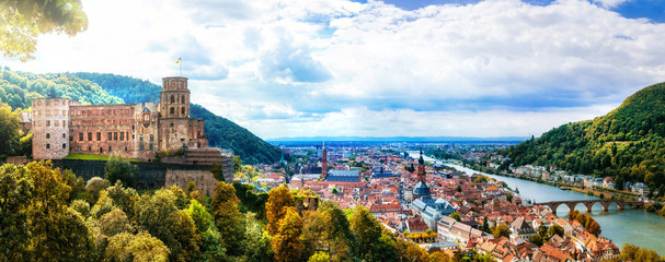 Panoramic view of beautiful medieval town Heidelberg, Germany - obrazy, fototapety, plakaty