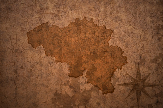 belgium map on vintage crack paper background