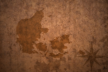 denmark map on vintage crack paper background