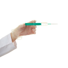 Doctor female hand over white isolated background