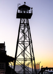 Alcatraz dock tower at sunset