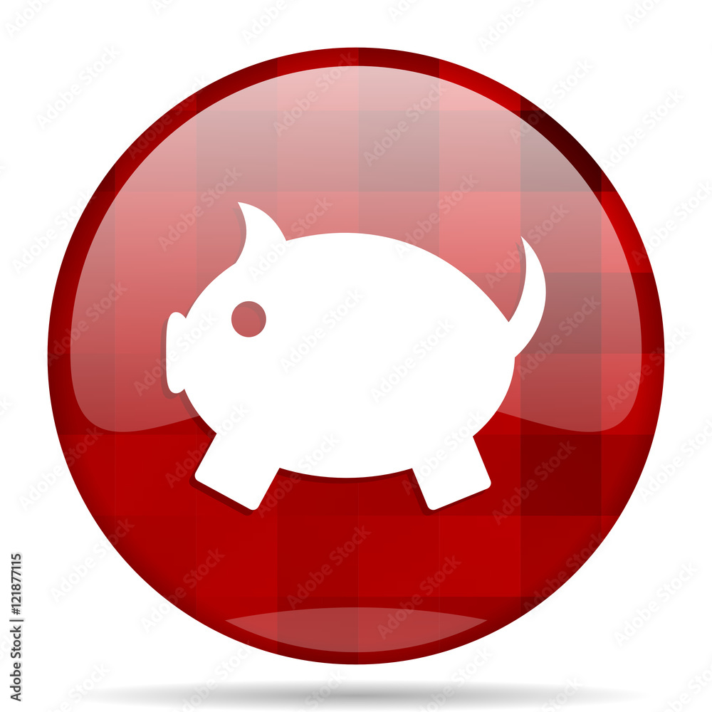 Poster piggy bank red round circle glossy modern design web icon