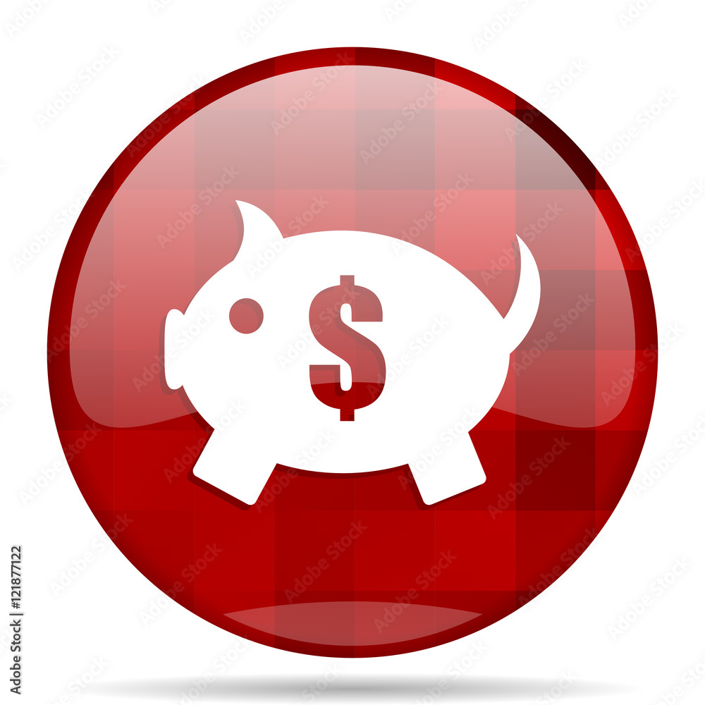 Poster piggy bank red round circle glossy modern design web icon