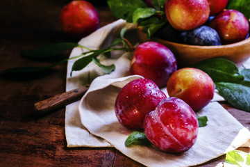 Red plum, selective focus