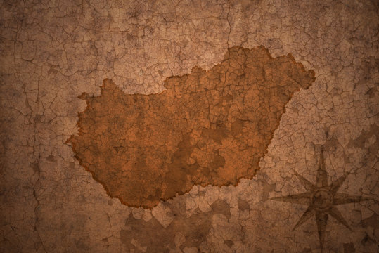 hungary map on vintage crack paper background