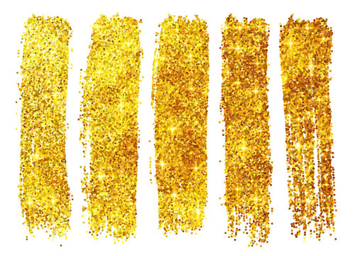 Golden vector shining glitter polish samples isolated on white background