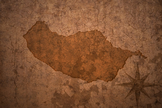 madeira map on vintage crack paper background