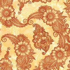 Hand-drawn vector floral seamless pattern in Indian mehndi style
