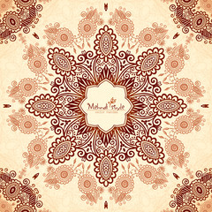 Vector vintage round seamless pattern in Indian mehndi style