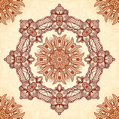 Vector vintage mandala seamless pattern in Indian mehndi style