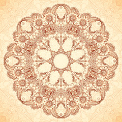 Decorative mandala in Indian mehndi style, vector seamless pattern