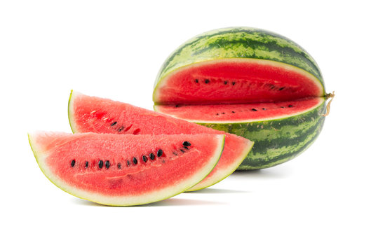 sliced fresh red watermelon isolated