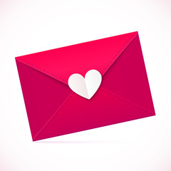 Pink vector paper envelope with white heart on it