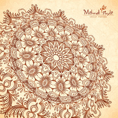 Vector perspective mehndi floral mandala in henna tattoo style