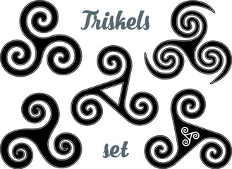 Black and white isloated vector celtic triskel symbols set