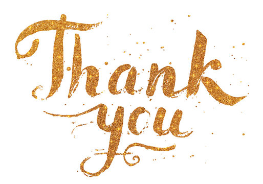 Golden glitter paint hand drawn Thank You vector sign isolated on white