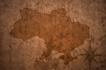 Foto auf Acrylglas Alte schmutzige strukturierte Wand Ukraine-Karte auf Vintage-Crack-Papierhintergrund