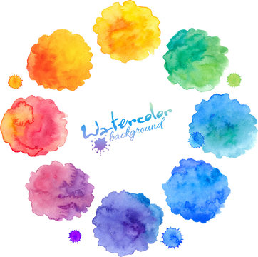 Watercolor rainbow colors round stains vector set