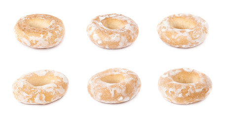 Set of small cakes with hole isolated over the white background