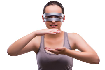 Woman with techno glasses isolated on white