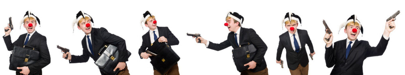 Businessman clown in funny concept isolated on white