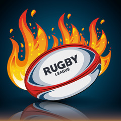 rugby ball with flames and shadow design illustration eps 10