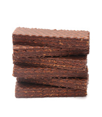 Chocolate Peanut Butter Wafer Cookies on a White Background