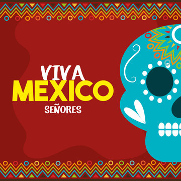 skull viva mexico with red background vector illustration eps 10