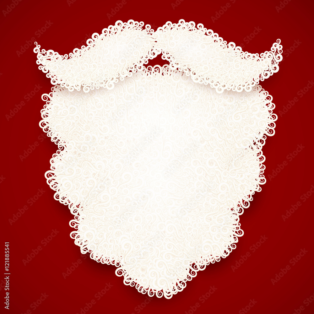 Wall mural Santa white vector curly beard on dark red background