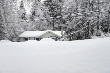 winter residential area after blizzard