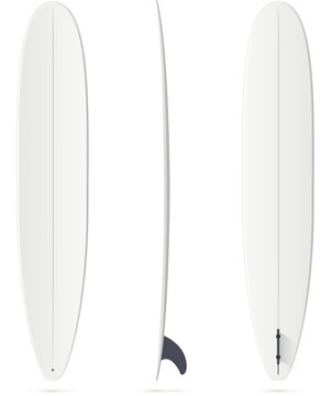 White vector surfing board realistic template - longboard