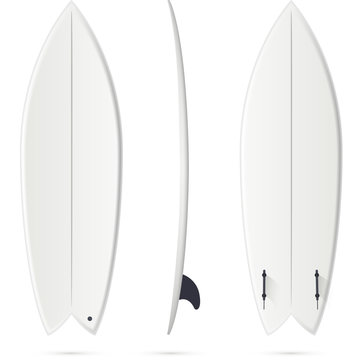 White vector surfing board template - fish type surfboard
