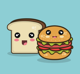 kawaii fast food and bread isolated graphic vector illustration eps 10