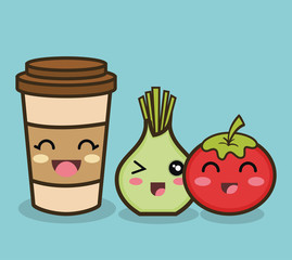 cartoon onion tomato and cup coffee design vector illustration eps 10