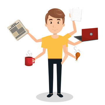man with many arms multitask graphic vector illustration eps 10