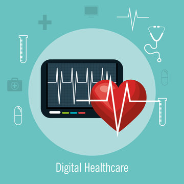 digital healthcare cardio heart rate vector illustration