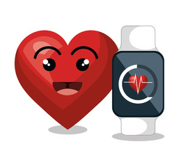 cartoon heart smart watch pulse monitoring vector illustration eps 10